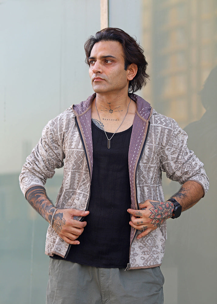 Sehar Block Print Reversible Hooded Jacket