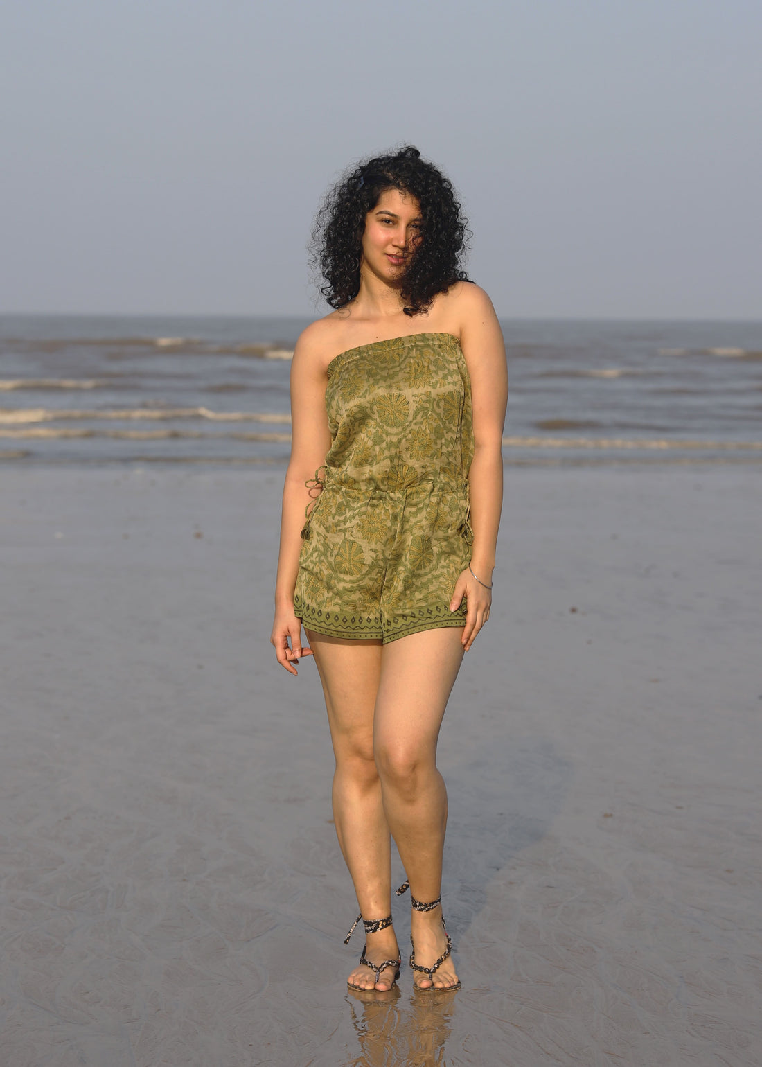 Ziba Ajrakh Print Silk Beach Playsuit