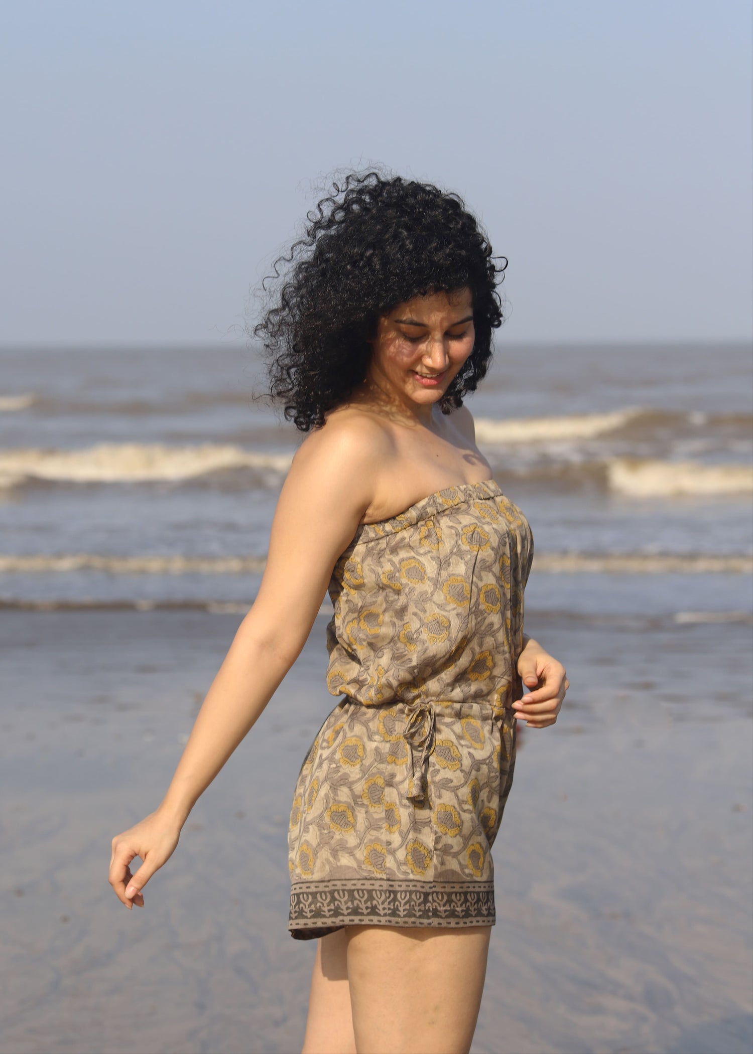 Mahi Ajrakh Print Silk Beach Playsuit