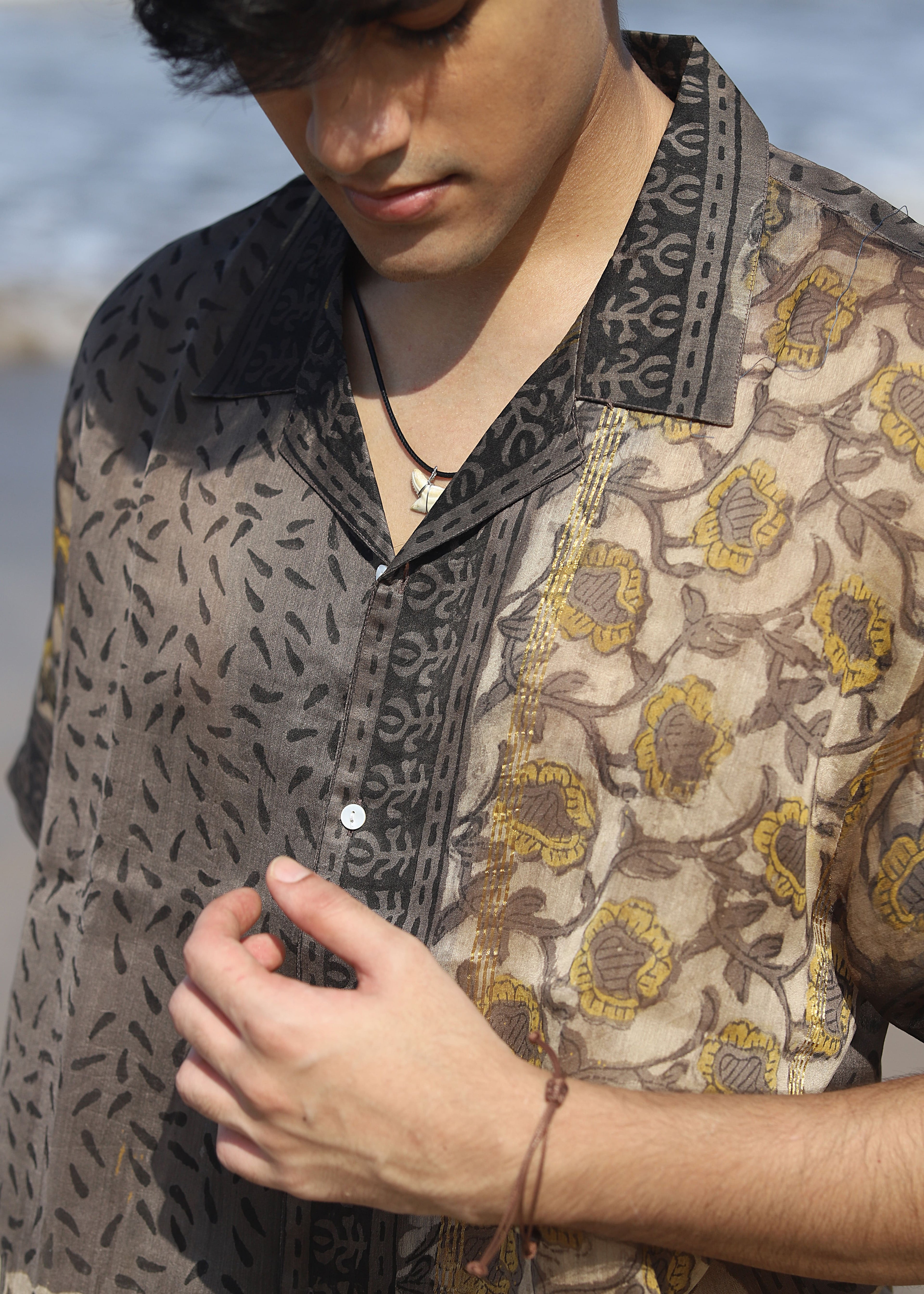 Aftab Ajrakh Print Silk Unisex Shirt