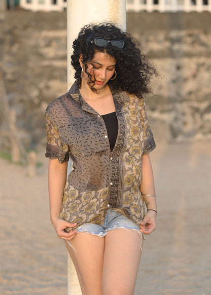 Aftab Ajrakh Chanderi Silk Shirt