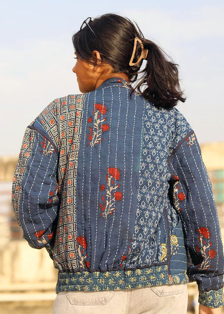 Qissa Ajrakh Print Reversible Bomber Jacket