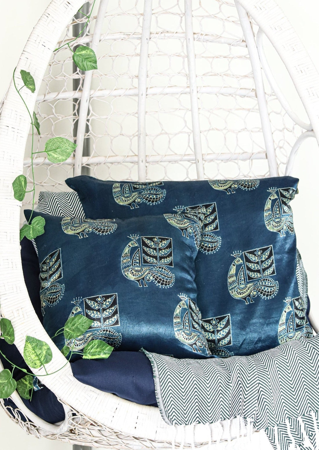 Mayur Ajrakh block printed Mashru cushion cover available in sizes 16x16, 18x18, and 24x24, featuring intricate traditional patterns on luxurious fabric