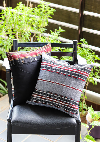 Handloom jacquard cushion cover in a 16x16 size, featuring intricate patterns and rich textures, perfect for adding a touch of elegance to your home decor.