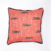 "VAAN Jute Cotton Ikat Cushion Cover available in 16x16 and 18x18 sizes, featuring a vibrant ikat pattern with a blend of jute and cotton fabric, perfect for adding a touch of bohemian charm to any living space."